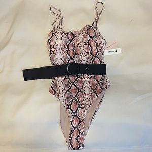 Aqua - Snakeskin Belted One Piece Swimsuit